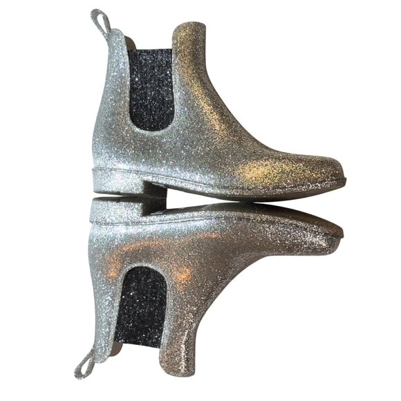 SKECHERS The Puddlers Women's Silver Glitter Chelsea Rain Boots Size 9 - Picture 6 of 10